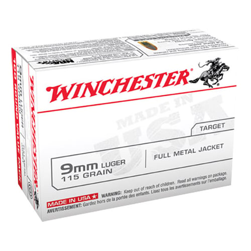 Winchester USA9MMVP Pistol Ammo 9MM FMJ, 115 Gr, 1190 fps, 100 Rnd